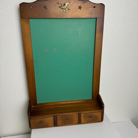 Vintage Vermont Manchester Wood Wall Shelf 3 Drawers Louise Thompson Stars Eagle